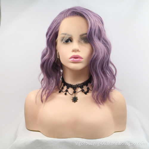 Vigorous Wholesale curly lace wig frontal black women african glueless cosplay high temperature short wigs wave synthetic wig